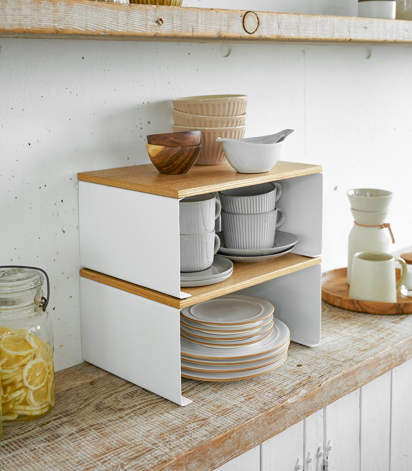 Left. Yamazaki Home - Stackable Countertop Shelf - Two Sizes.