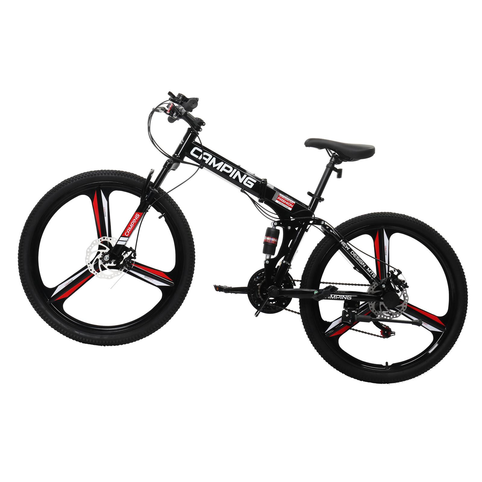 Angle. Winado - 26in 21-Speed Foldable Mountain Bike Dual Suspension High Carbon Steel,Sturdy Steel Frame, Front Suspension - Black.