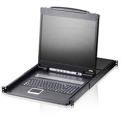 Front. Aten Technology - 8-Port LCD KVM Switch - Metal and Plastic.