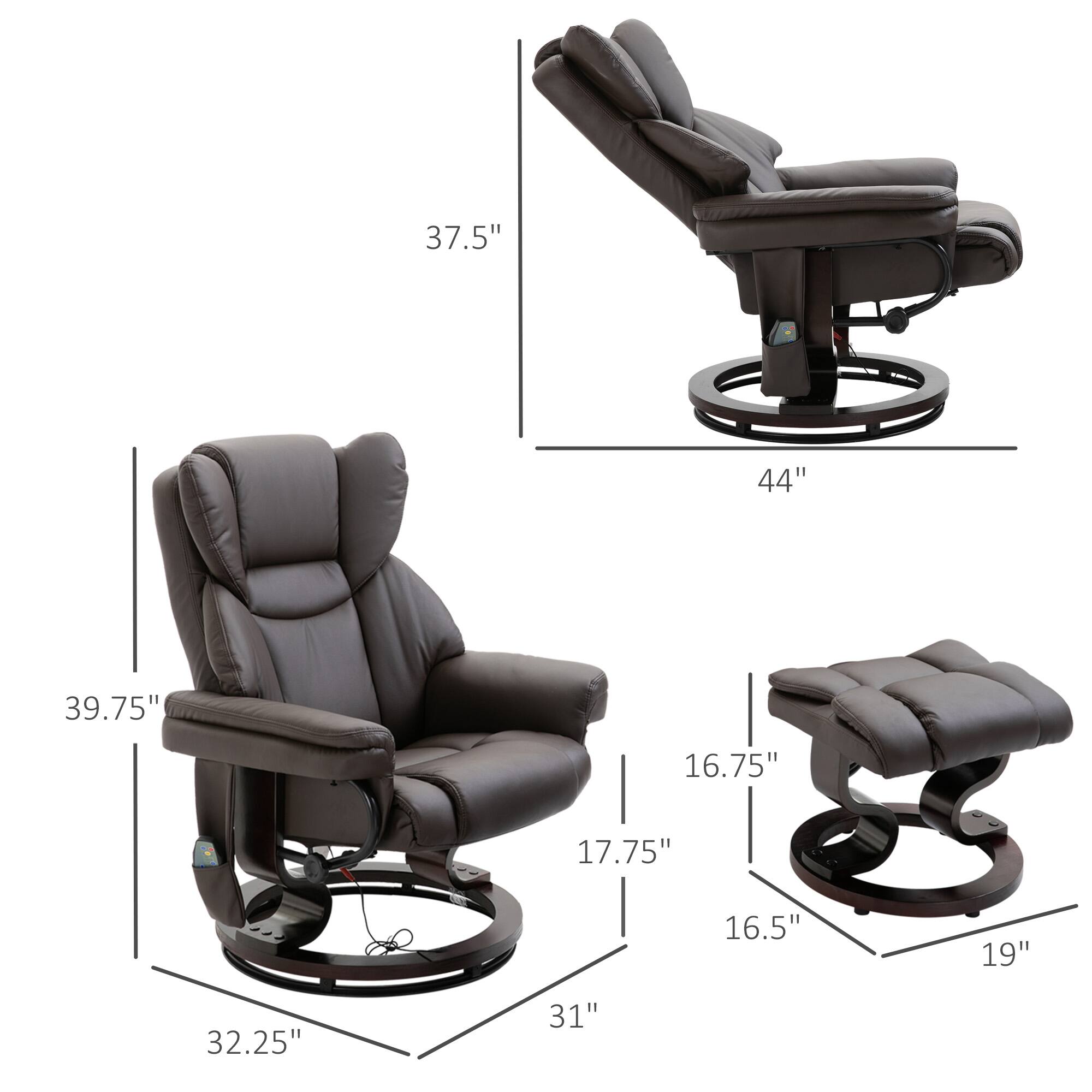 - Height: 37.5"
- Width: 44"
- Depth: 39.75"
- Seat Height: 16.75"
- Seat Width: 17.75"
- Seat Depth: 16.5"
- Armrest Height: 19"
- Base Diameter: 32.25"
- Overall Width: 31"