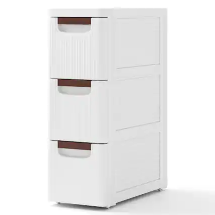 Front. Ecooso - 3-Drawer Rolling Storage Cabinet Narrow Organizer with Wheels for Small Spaces - White.