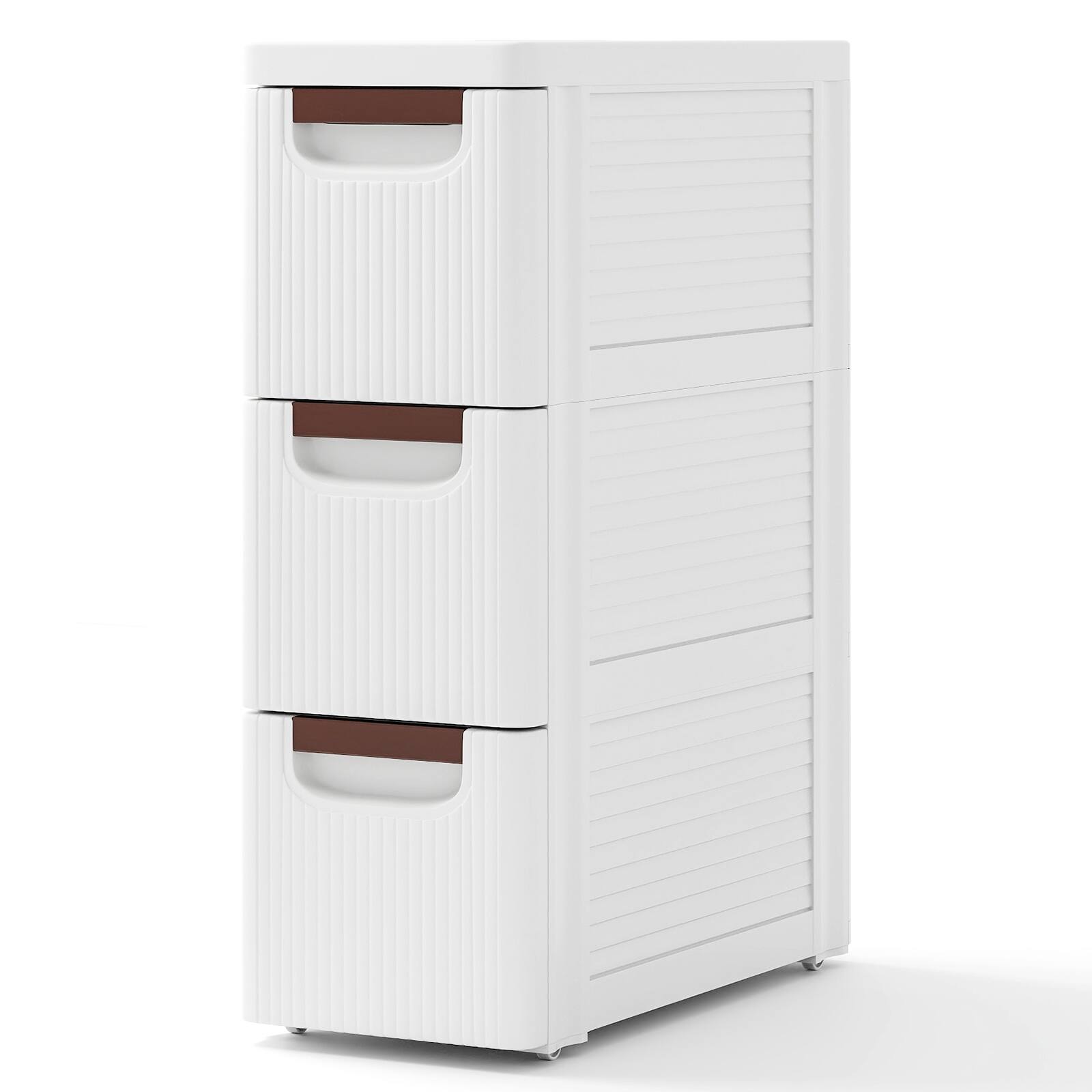 Front. Ecooso - 3-Drawer Rolling Storage Cabinet Narrow Organizer with Wheels for Small Spaces - White.