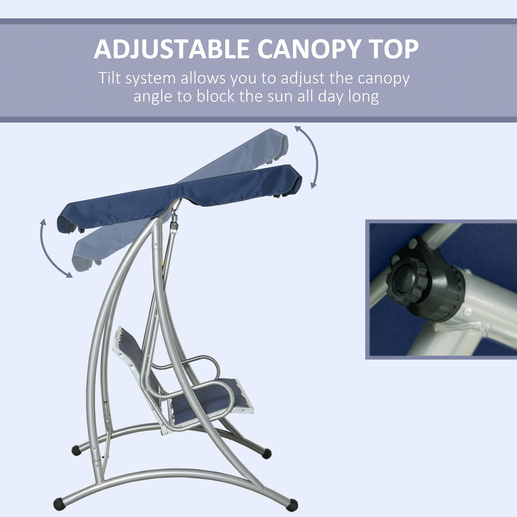 ADJUSTABLE CANOPY TOP
Tilt system allows you to adjust the canopy angle to block the sun all day long
