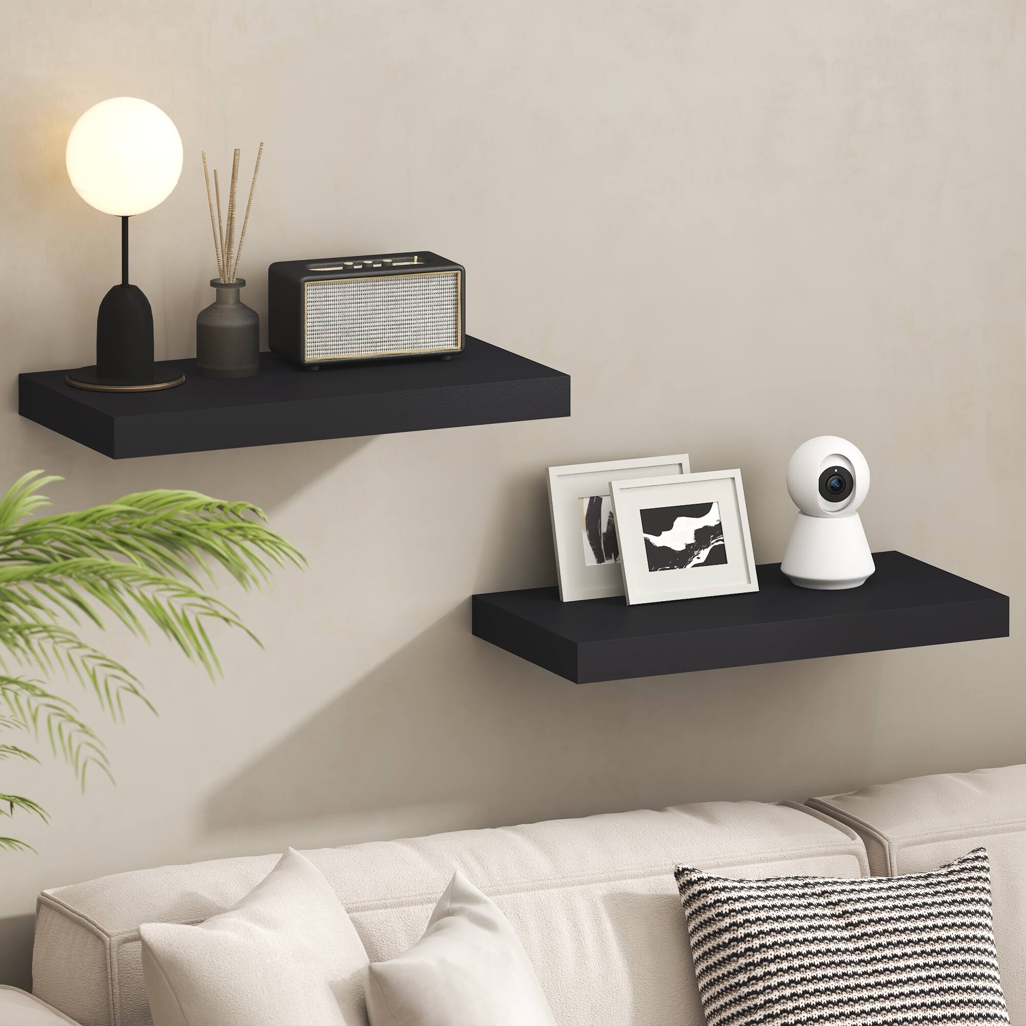 Alt View 1. Furinno - TANNA Set of 2 Floating Shelves for Wall, 12 x 24 Wall Shelf, Wall Mounted Shelf with Invisible Bracket, 2-in Thick - Americano.
