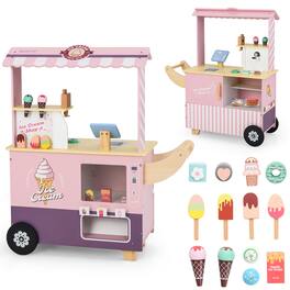 Gymax - Kids Ice Cream Cart w/ Vending Machine & Ice Cream Maker Toys Display Stand - Pink