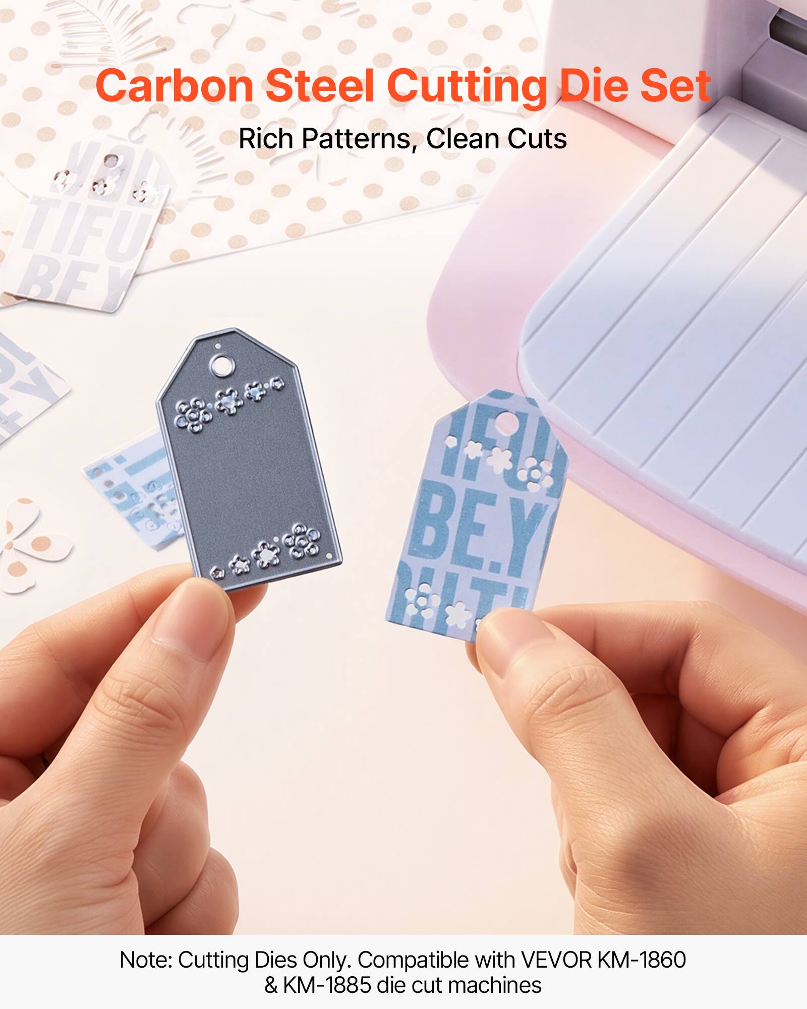 Carbon Steel Cutting Die Set Rich Patterns, Clean Cuts

Note: Cutting Dies Only. Compatible with VEVOR KM-1860 & KM-1885 die cut machines