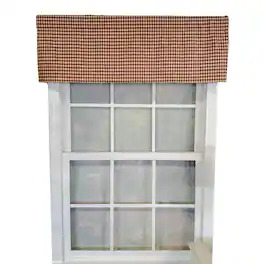 RLF Home - Rusty Check Tailored 100% Cotton with Fully Lined 3" Rod Pocket Valnance for Windows 50" x 14" - Red