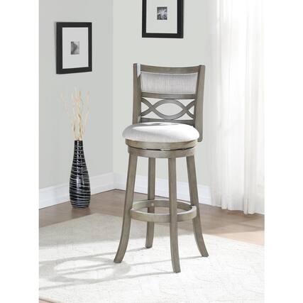 Front. New Classic Furniture - Manchester 29" Solid Wood Bar Stool with Fabric Seat in Ant Gray - Gray.