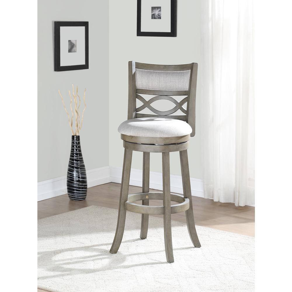 Front. New Classic Furniture - Manchester 29" Solid Wood Bar Stool with Fabric Seat in Ant Gray - Gray.