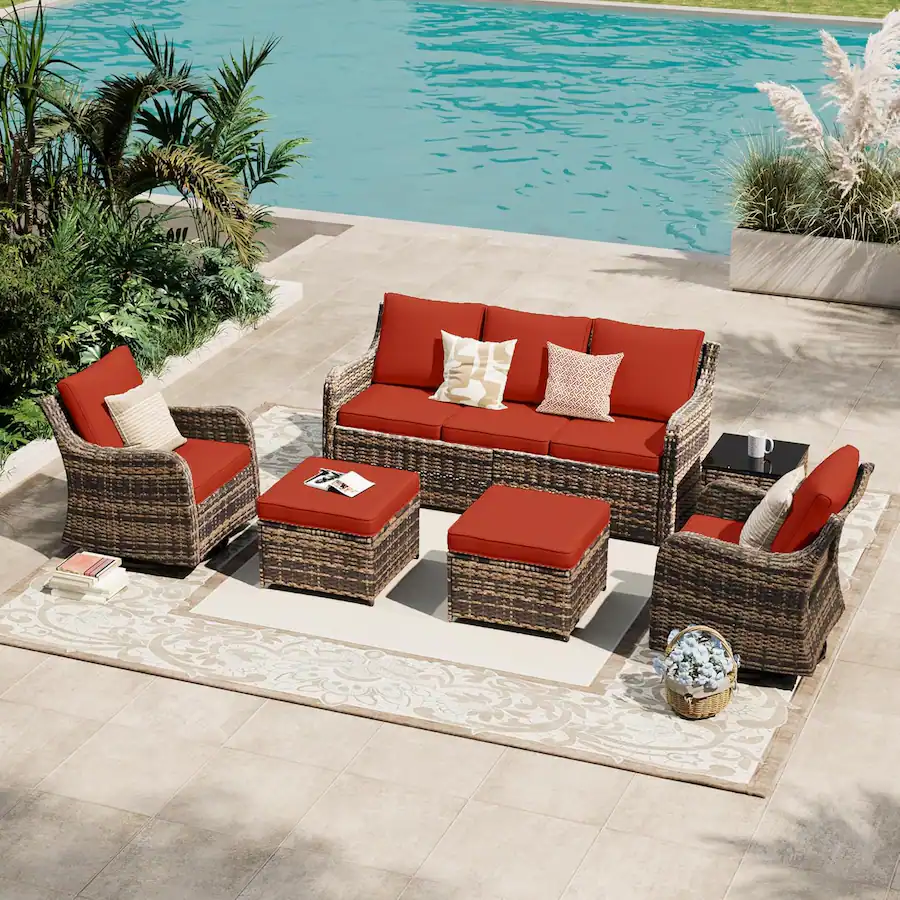 Yardgrace 6 Piece Patio Set w/ Swivel Rocking Chairs, Outdoor Wicker ...