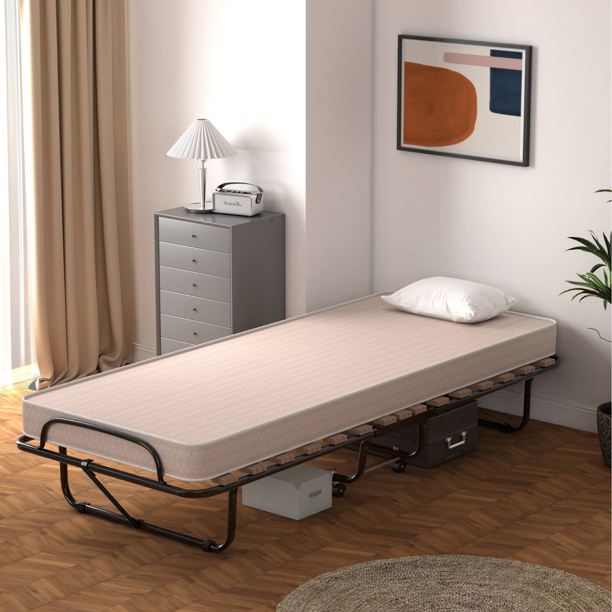 Alt View 1. Costway - Costway Portable Folding Bed with Memory Foam Mattress Rollaway Cot Made in Italy - Beige.