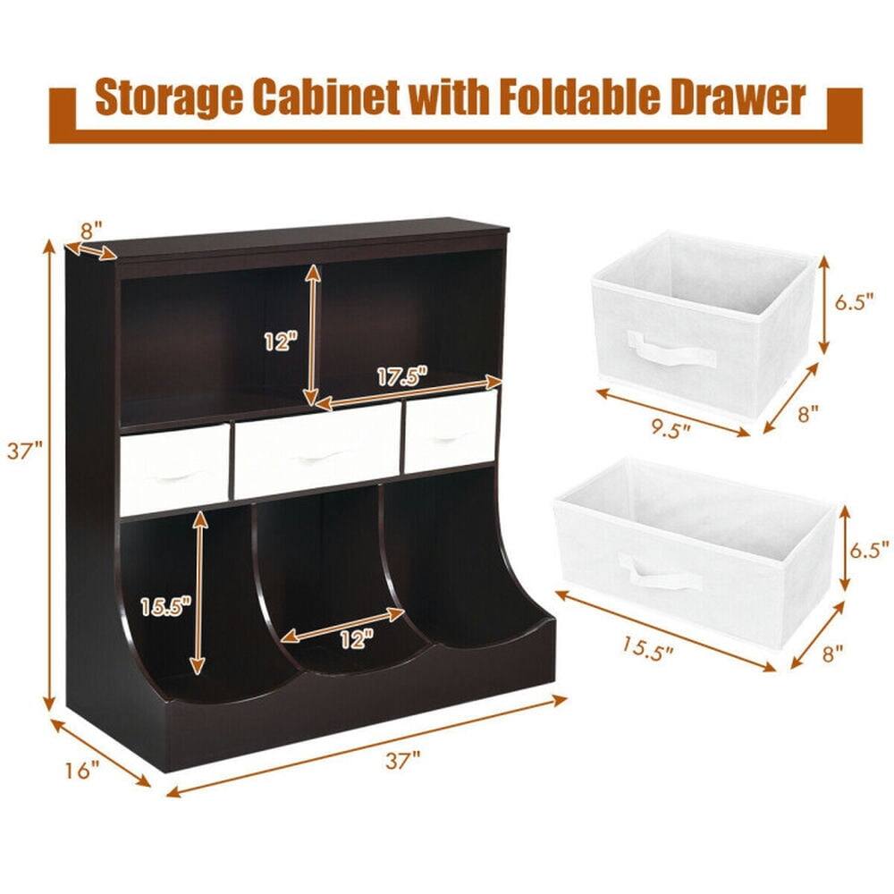 Storage Cabinet with Foldable Drawer

- Height: 37"
- Width: 37"
- Depth: 16"
- Top Shelf: 8" (Height) x 12" (Depth)
- Middle Shelf: 17.5" (Height) x 12" (Depth)
- Bottom Shelf: 15.5" (Height) x 12" (Depth)
- Drawer: 8" (Height) x 9.5" (Width) x 6.5" (Depth)