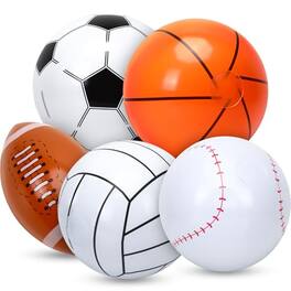 ESBANY - 16 Inches Inflatable Sports Ball Balloon Set (5 Pcs), Basketball Baseball Football Volleyball Golf Ball for Sports - White Black Orange Brown