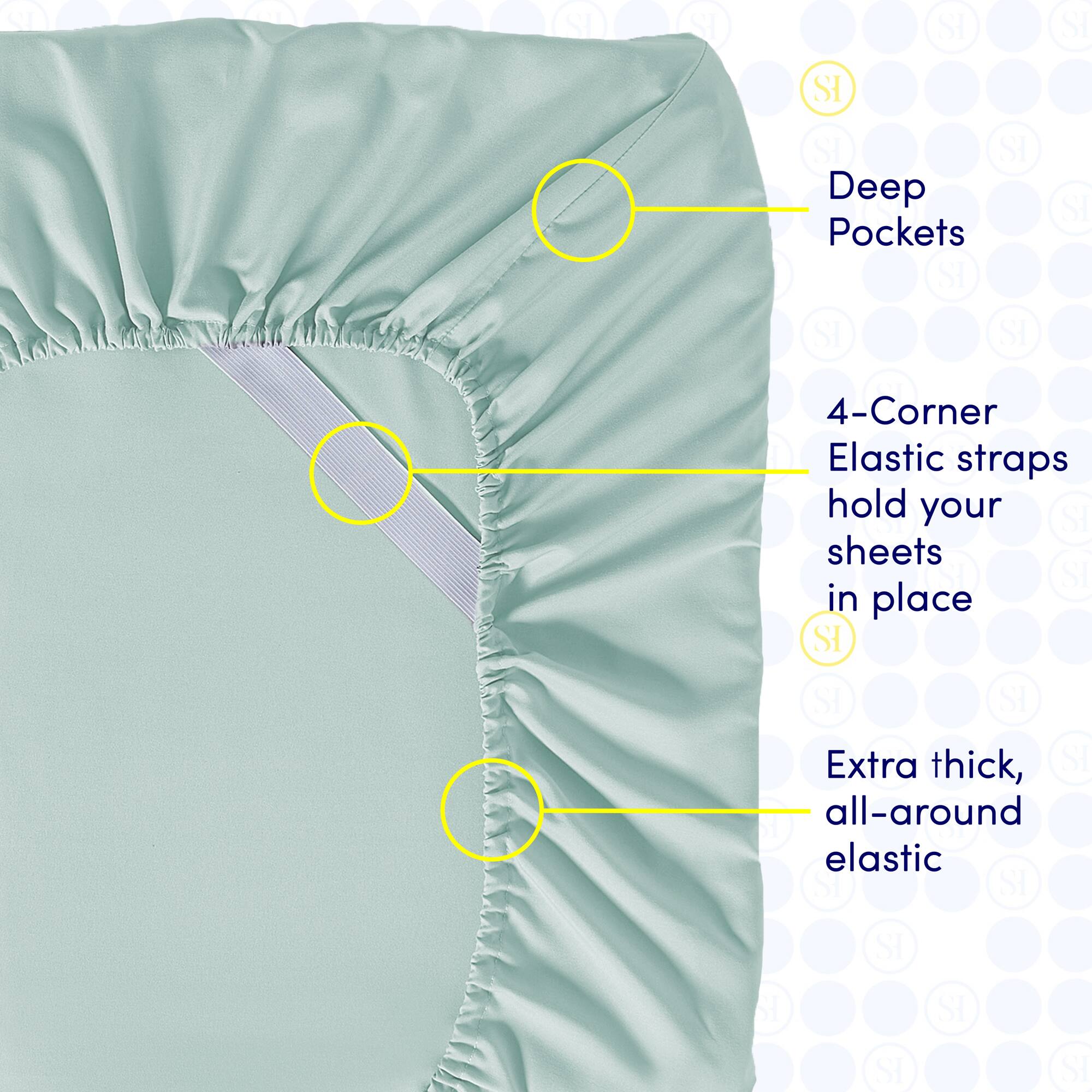 - Deep Pockets
- 4-Corner Elastic straps hold your sheets in place
- Extra thick, all-around elastic