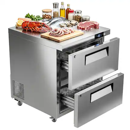 Front. Coolake - Coolake 27" W 6.5 Cu Ft Commercial Undercounter Worktop Drawer Freezer in Stainless Steel, -8 to 0℉ for Restaurant Kitch - Stainless Steel.