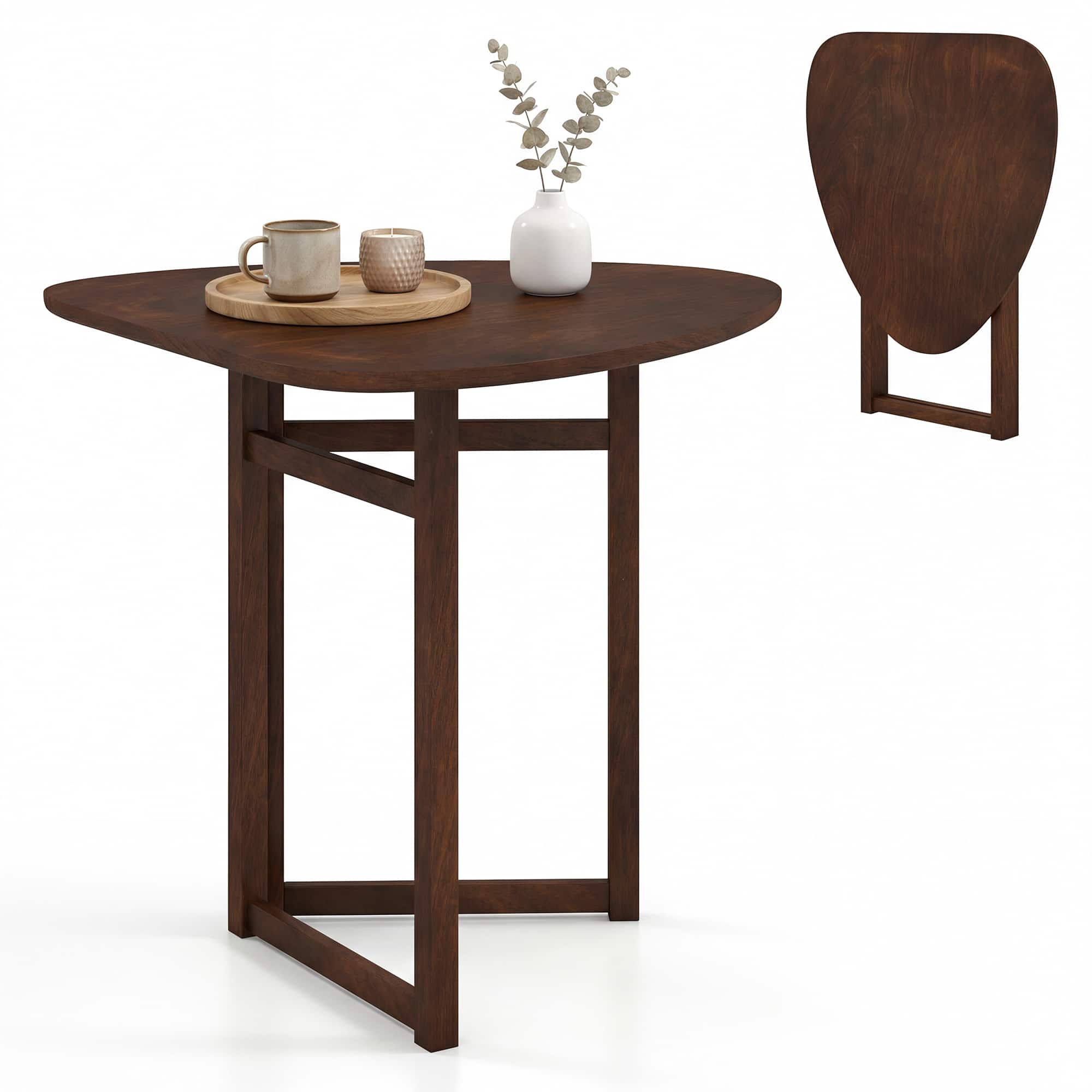 Gymax - Foldable Dining Table w/Rubber Wood Legs Space-Saving Dinner Table for Apartment Walnut - Brown