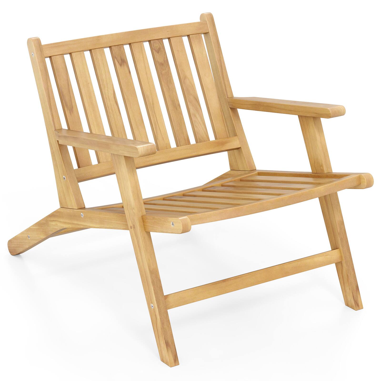 Gymax Teak Wood Outdoor Reclining Chair w/Comfortable