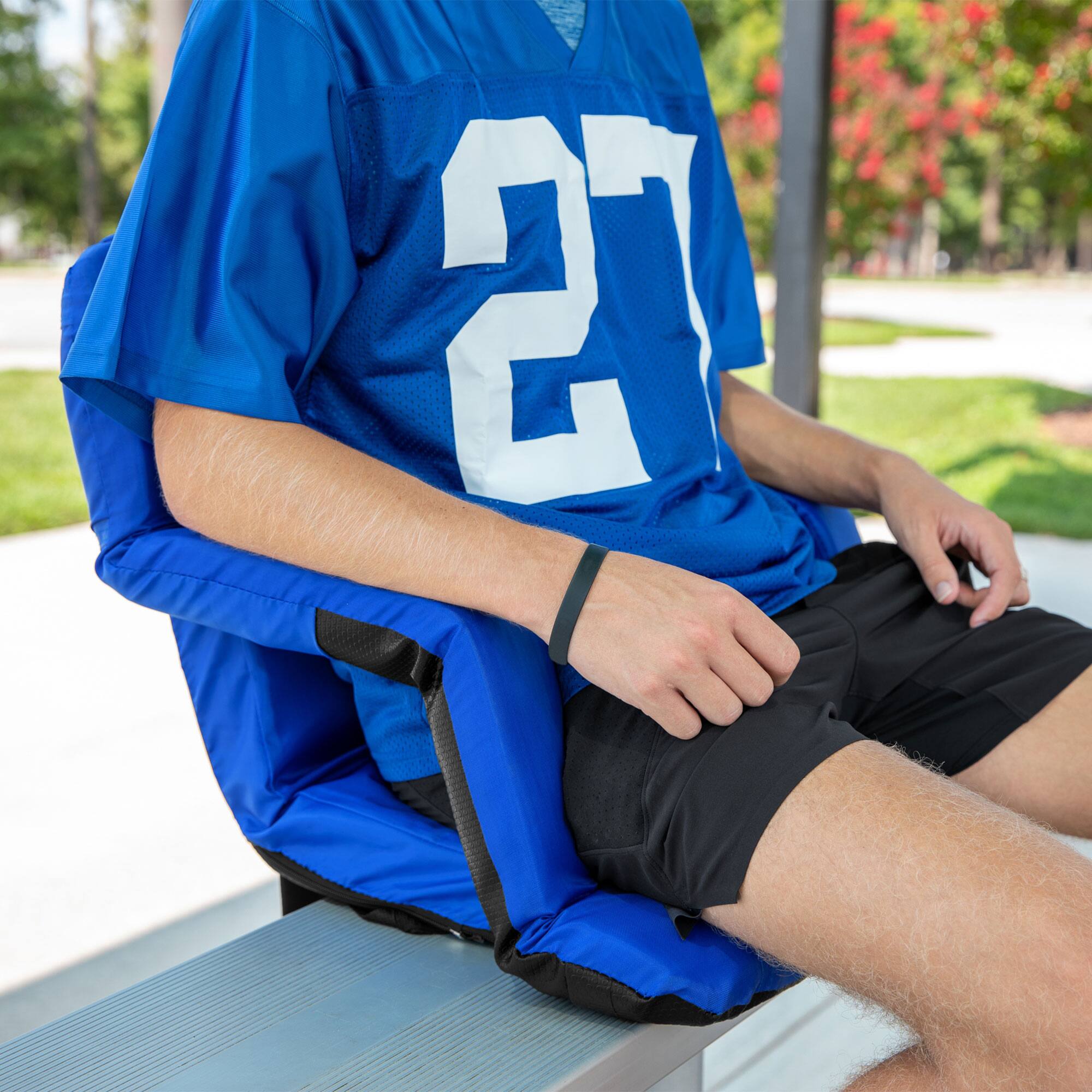 Alt View 2. Camco - Camco Portable Stadium Seat Foldable Padded Cushion Back Support, Armrests, Blue - Blue.