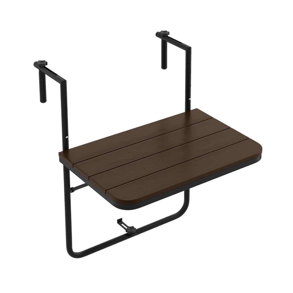 Pefilos- Outdoor Side Table, Folding Hanging Table with 3-Level Adjustable Height for Patio Balcony-Coffee,Outdoor Side Table- Brown
