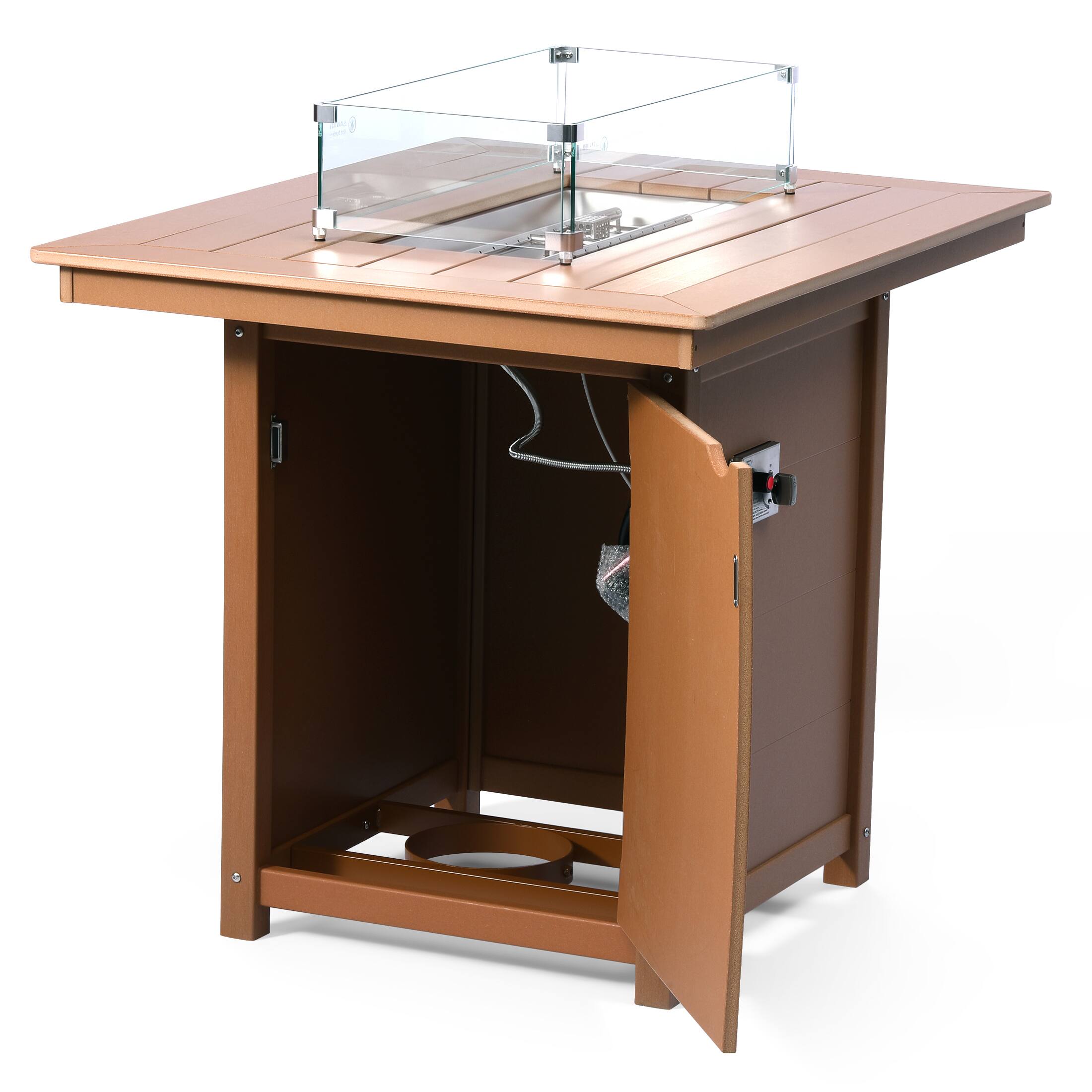 Left. WestinTrends - WestinTrends Helios 46" Modern Outdoor Patio Gas Propane Rectangle Fire Pit Table - Teak.