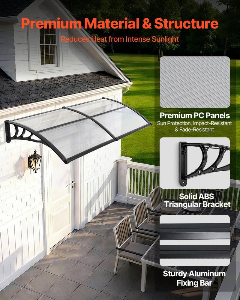 Premium Material & Structure  
Reduces Heat from Intense Sunlight  

Premium PC Panels  
Sun Protection, Impact-Resistant & Fade-Resistant  

Solid ABS Triangular Bracket  

Sturdy Aluminum Fixing Bar