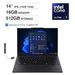 Lenovo - T14 Gen 5 Laptop 14.0 WUXGA (Intel Ultra 7 155U, 16GB DDR5, 512GB PCIe SSD, Win 11 Pro) w/USB Hub - Black