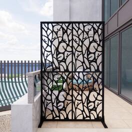 Loheer - 3.8 ft x 6 ft Metal Privacy Screen Freestanding Room Divider - Black