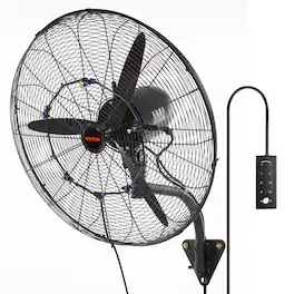 VEVOR - Wall-Mount Misting Fan, 24 Inch, 3-speed High Velocity Max. 7000 CFM, Waterproof Oscillating Industrial Wall Fan - Black,Silver