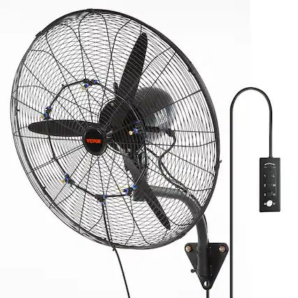 Front. VEVOR - Wall-Mount Misting Fan, 24 Inch, 3-speed High Velocity Max. 7000 CFM, Waterproof Oscillating Industrial Wall Fan - Black,Silver.