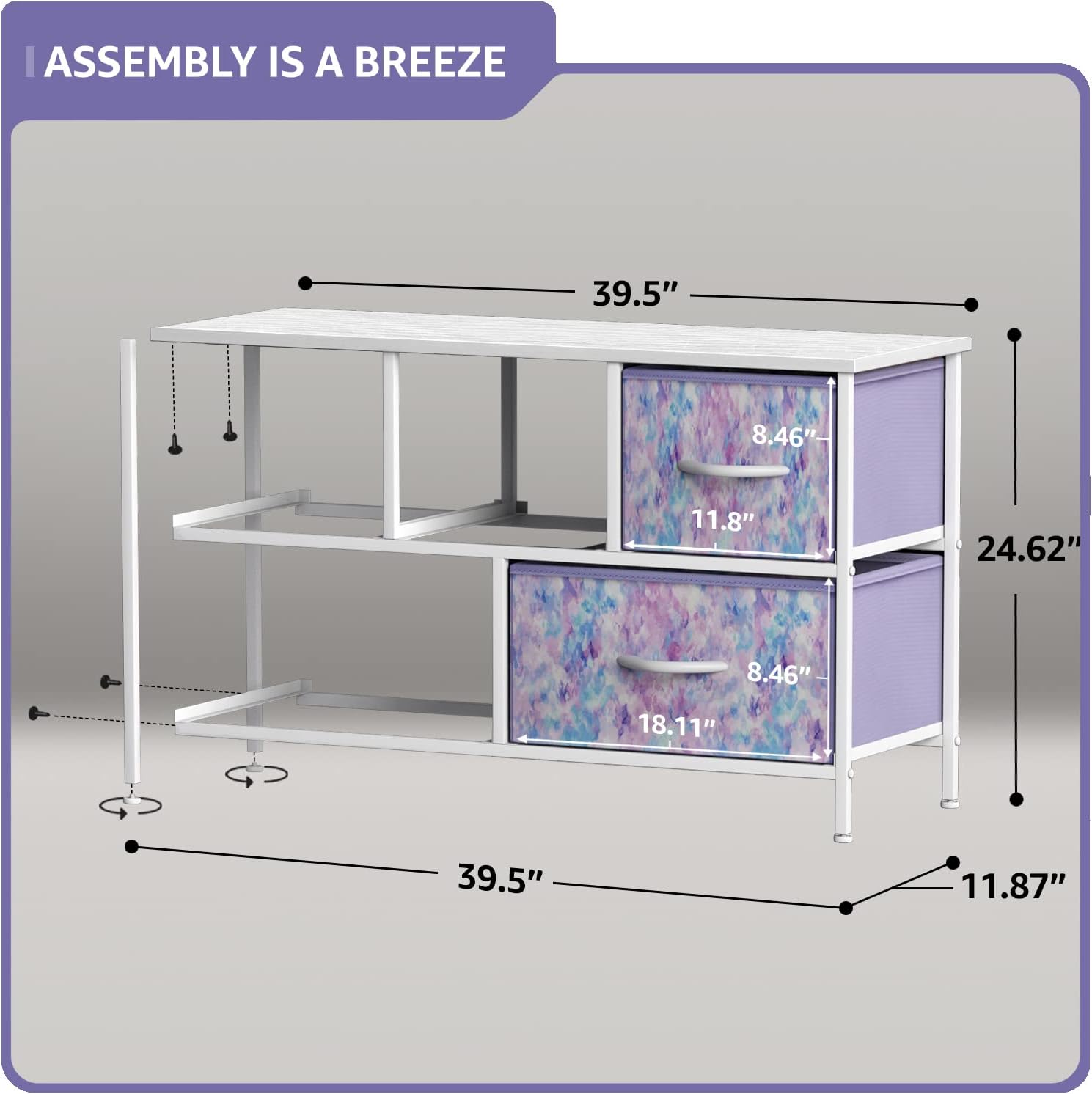 ASSEMBLY IS A BREEZE

39.5"  
8.46"  
11.8"  
24.62"  
8.46"  
18.11"  
39.5"  
11.87"