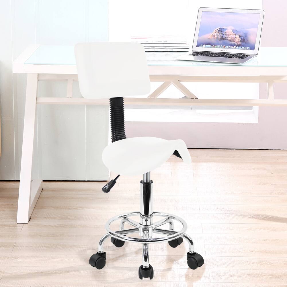 Alt View 1. KKTONER - KKTONER Saddle Stool with Foot Rest PU Leather Swivel Adjustable Rolling Stools with Back Support Facial Salon Chair - White.