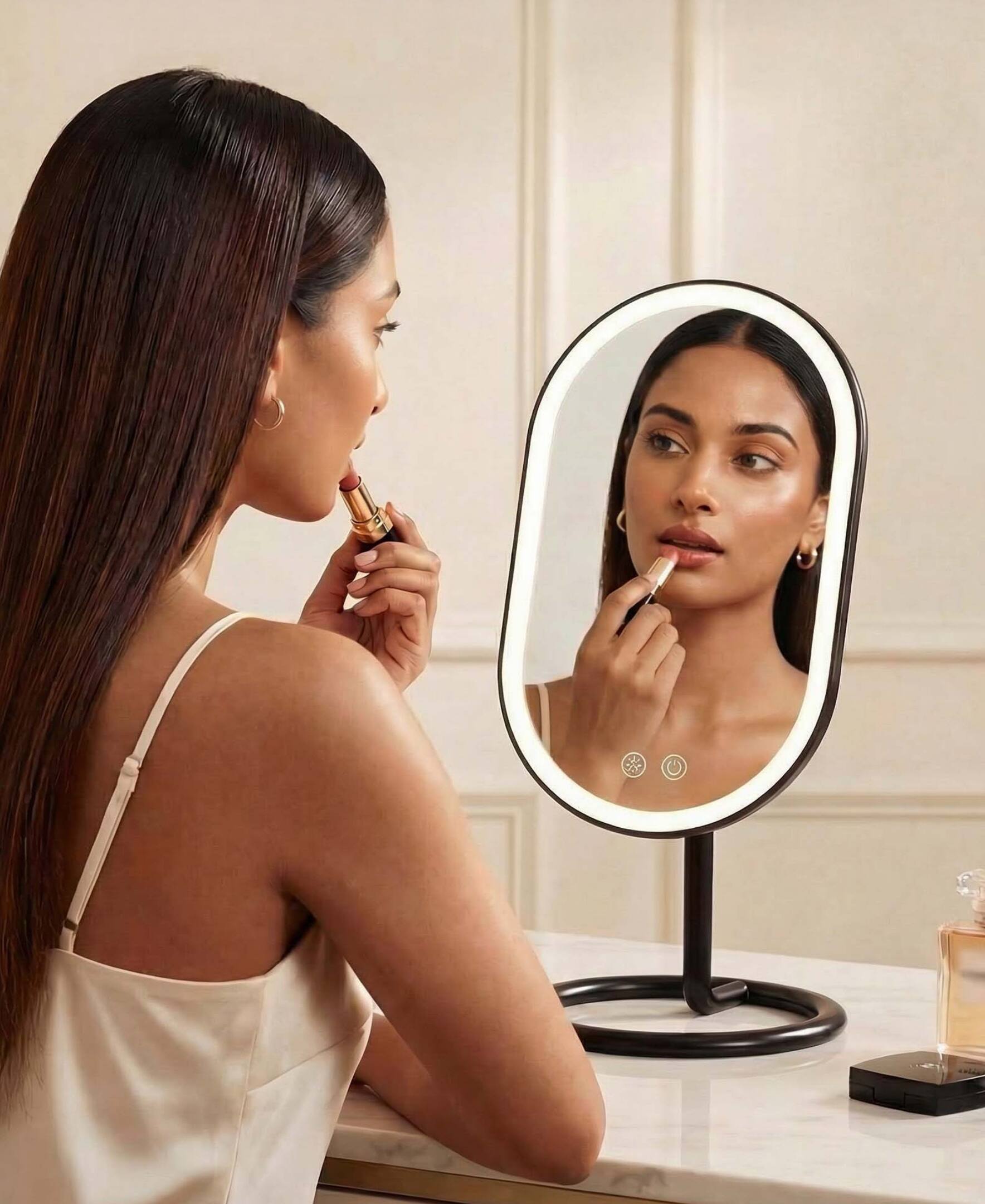 Angle. fancii - Vera Lighted Vanity Mirror - Black.