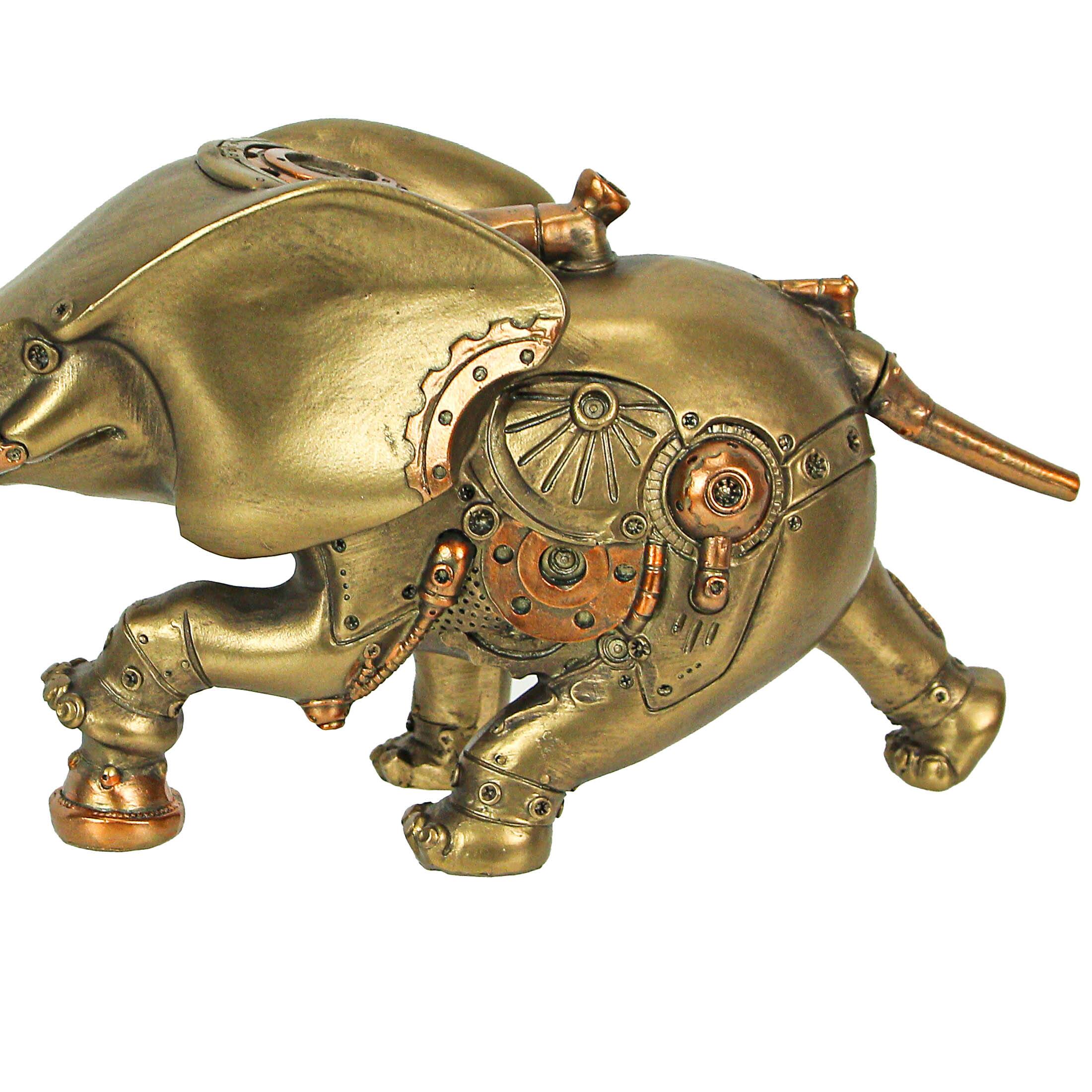 Alt View 3. Zeckos - Resin Bronze Copper Steampunk Elephant Sculpture Decorative Home Decor Figurine - Bronze.