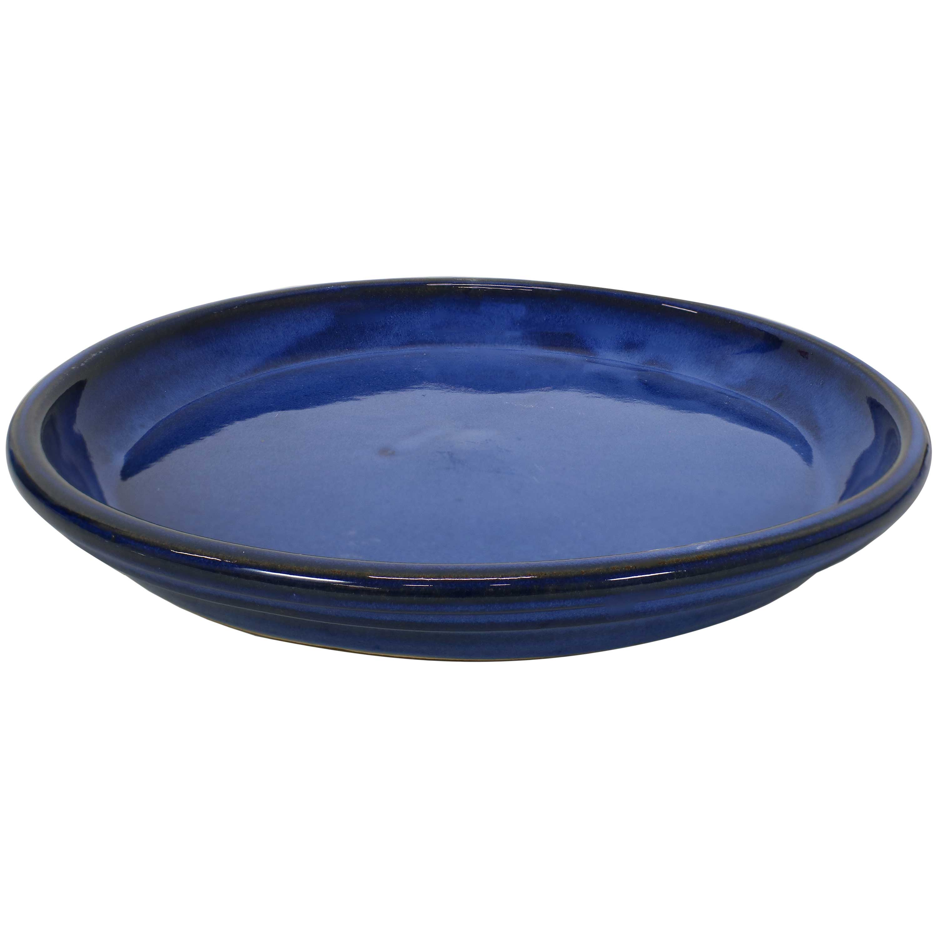Alt View 8. Sunnydaze - 12 in Glazed Ceramic Flower Pot/Plant Saucer - Set of 4 - Imperial Blue.