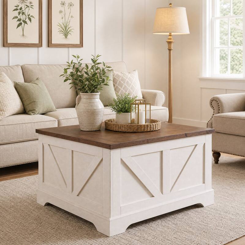 Alt View 4. WELLFOR - 31.5" Lift Top Coffee Table with Hidden Compartment, Square Wood Center Table Perfect for Small Homes, Apartments - Rustic Brown.