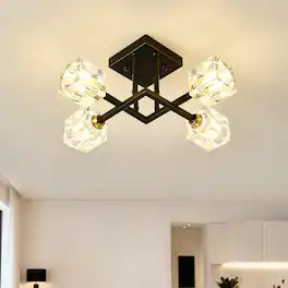 Boyel Living - Matte Black Modern Crystal Ceiling Light 4 Lights Bulb Included for Dining Room Living Bedroom