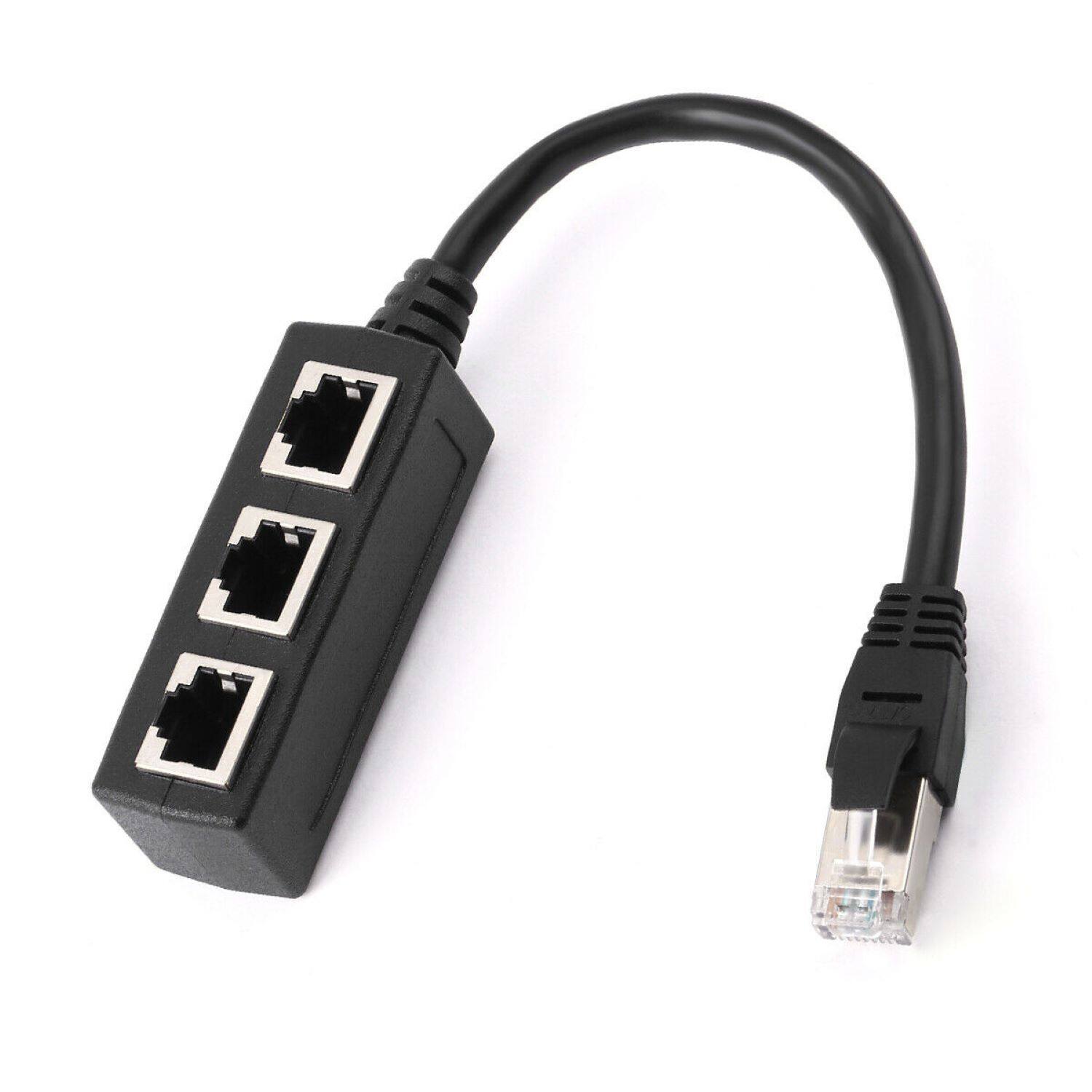 Front. Sanoxy - RJ45 Splitter Adapter 1 to 3 Ways CAT 7 6 5 LAN Ethernet Cable Connector (1 to 3 way adapter) - Black.