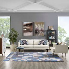 Modway - Kahula Geometric Triangle Mosaic Area Rug - Blue White and Gray