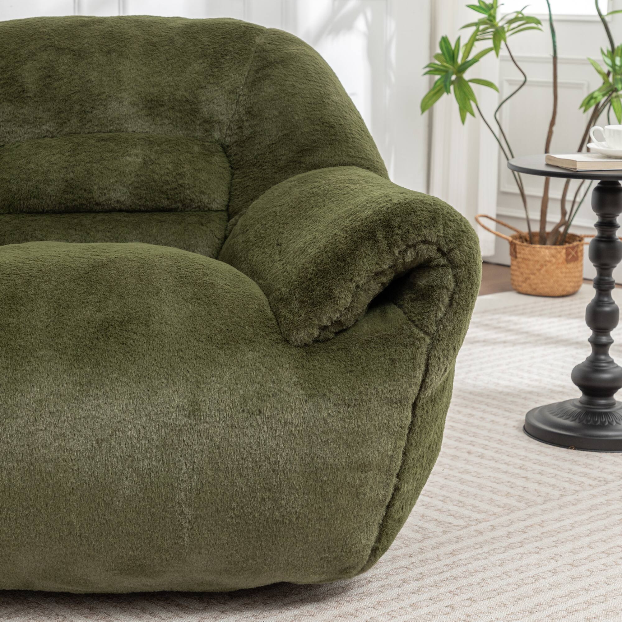 Alt View 5. GOODSILO - Comfy Bean Bag Chair with Back Support & Footstool | Soft Faux Fur Floor Sofa for Adults & Kids - Green.