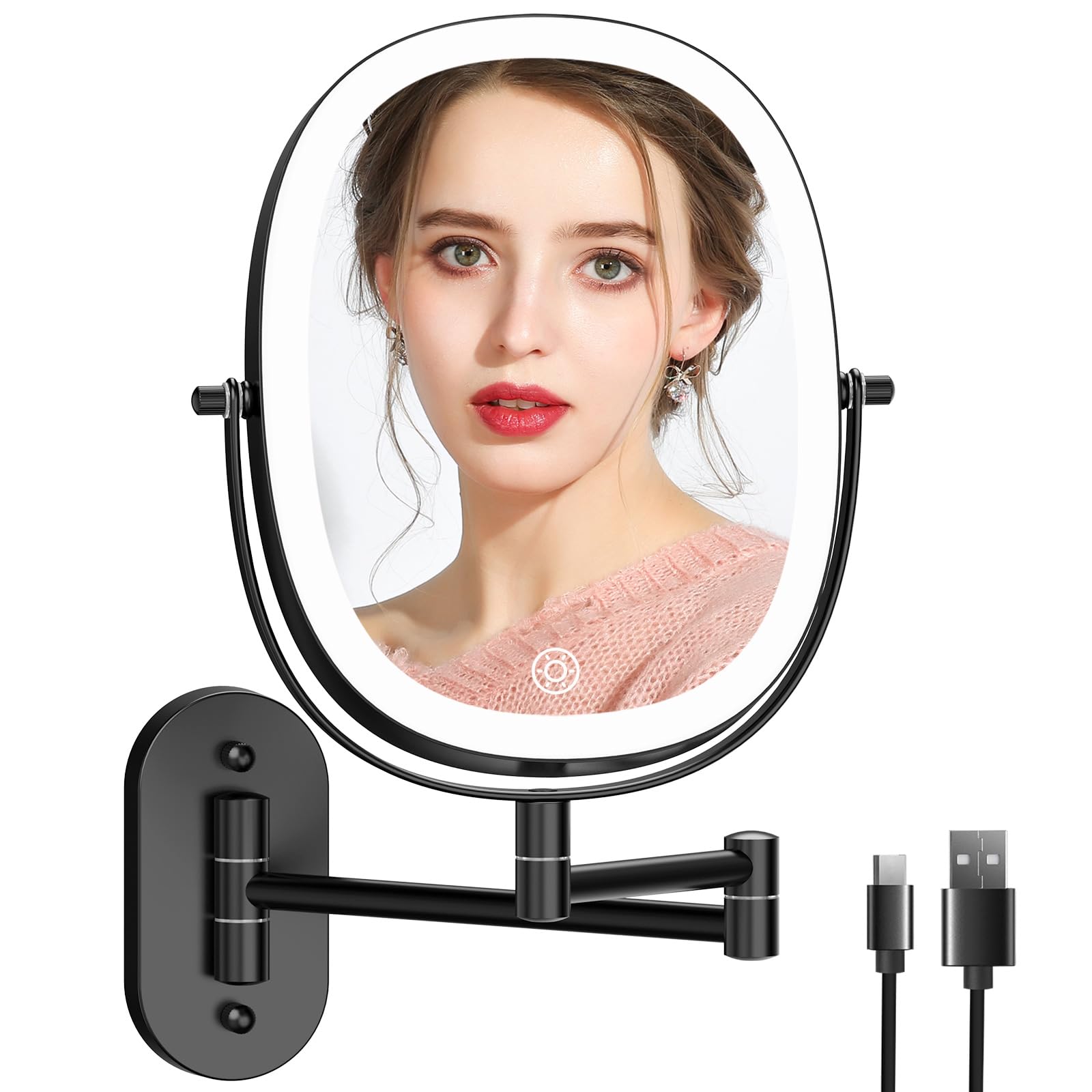 Pacoar Cade - Rechargeable Lighted Makeup Vanity Mirror Double Sided /Magnifying Mirror Light Mirror Mirror - Black