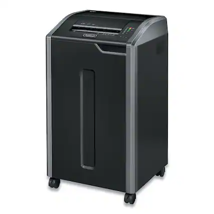 Front. Fellowes - 38425 Powershred 425Ci 30 Manual Sheet Capacity TAA Compliant 100 Percent Jam Proof Cross-Cut Shredder - Black/Dark Silver.