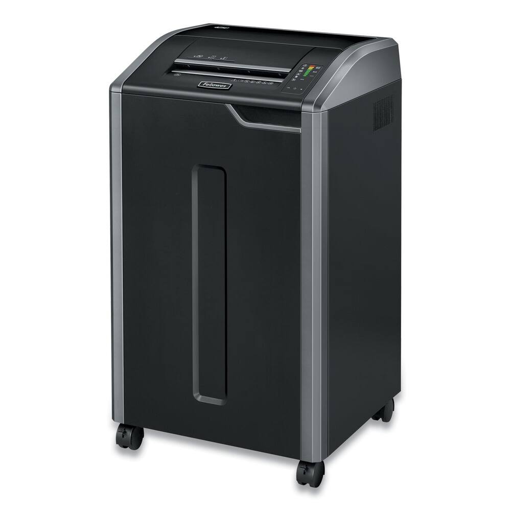 Front. Fellowes - 38425 Powershred 425Ci 30 Manual Sheet Capacity TAA Compliant 100 Percent Jam Proof Cross-Cut Shredder - Black/Dark Silver.
