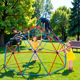 BreeBe - Sturdy 10’ Kids Dome Play Structure with Swing, Built for 800 lbs - Multicolor