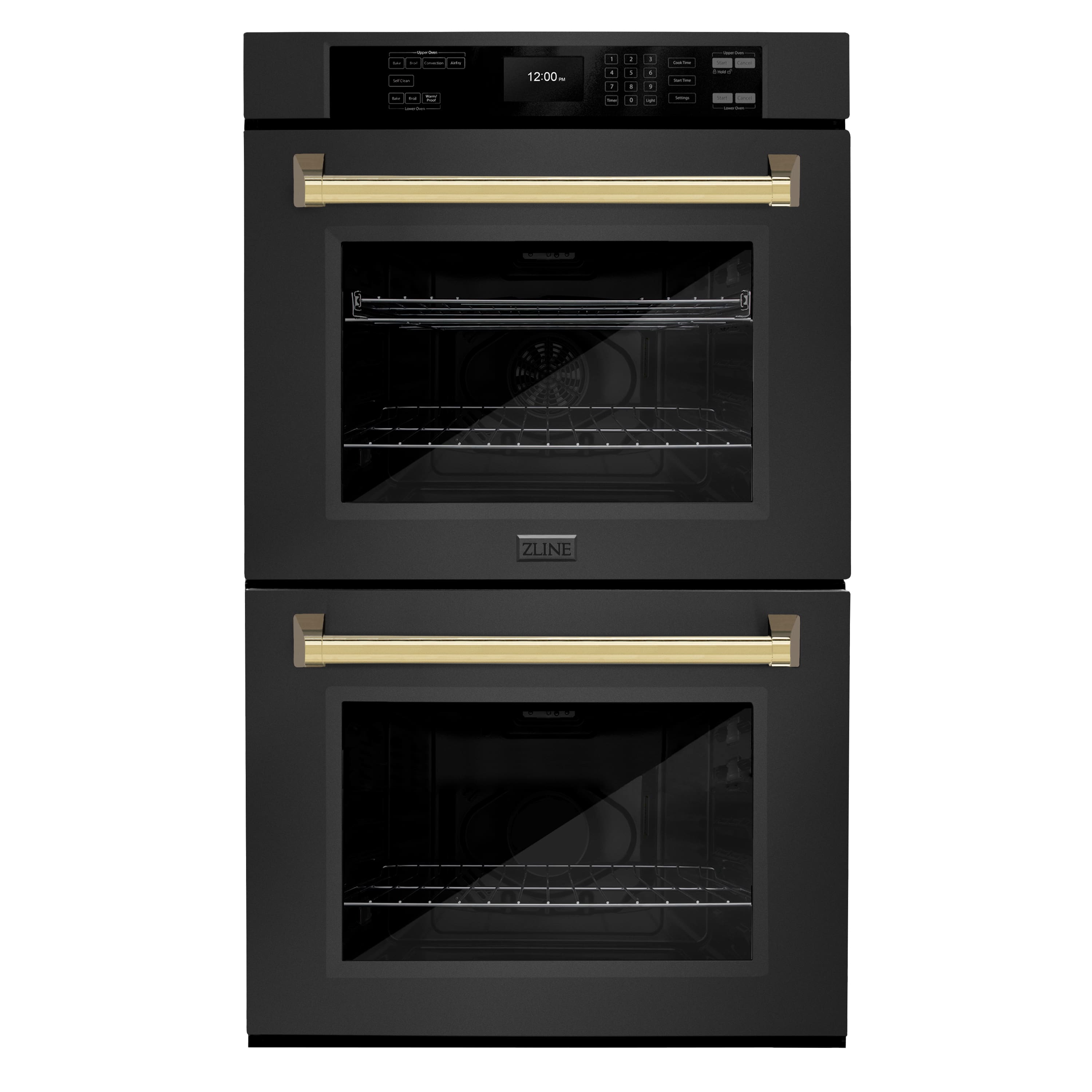 ZLINE - 30 in. Autograph Double Wall Oven w/ Air Fry in Black Stainless & Gold Handles - Black Stainless Steel - Front_Zoom