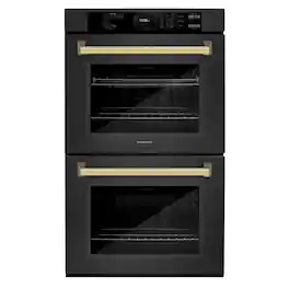 ZLINE - 30 in. Autograph Double Wall Oven w/ Air Fry in Black Stainless & Gold Handles - Black Stainless Steel