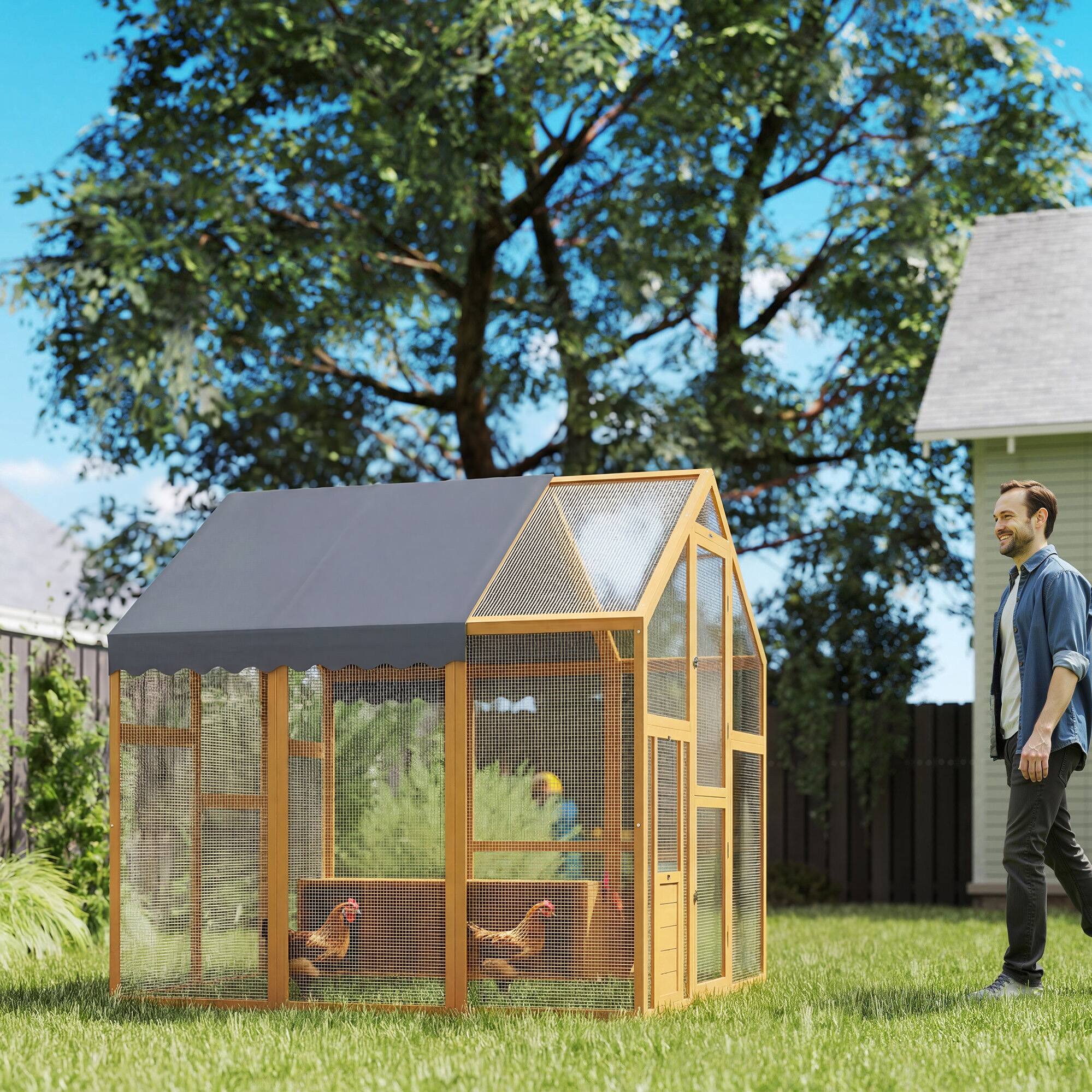 Alt View 8. Pawhut - Wooden Chicken Run with Waterproof & Anti-UV Cover, for 6-8 Chickens, for Backyard - Yellow.