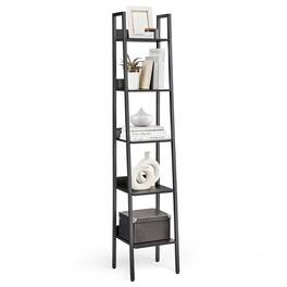 Songmics Home - Ladder Shelf, 5-Tier Narrow Shelf, Bookshelf for Home Office, Living Room, Bedroom, Kitchen, Industrial - Ebony Black and Ink Black