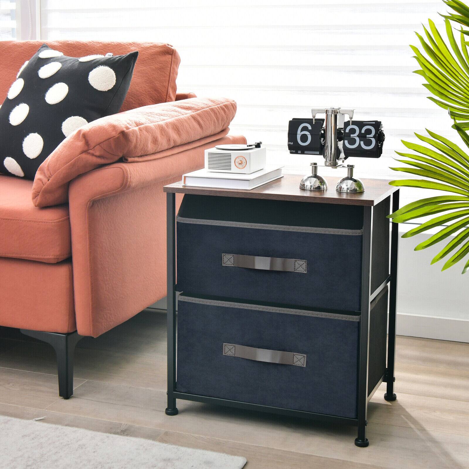 Alt View 7. Ecooso - Industrial Nightstand with 2 Fabric Drawers 20 Inch Height Small End Side Table for Bedroom - Brown.