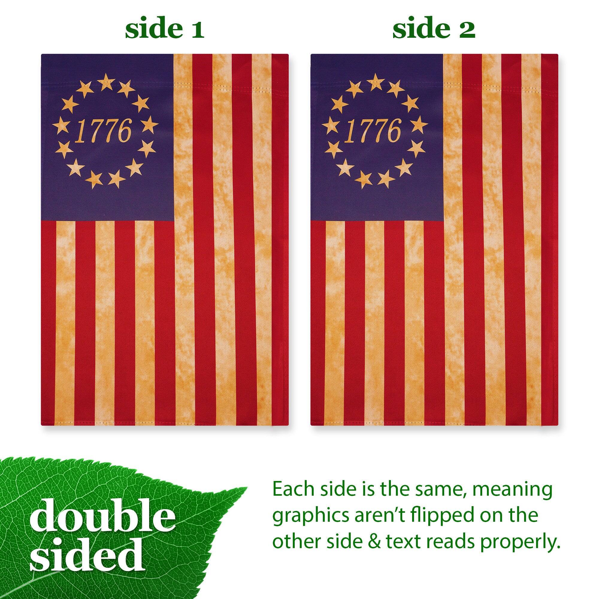 side 1 side 2 1776 1776 double sided

Each side is the same, meaning graphics aren't flipped on the other side & text reads properly.