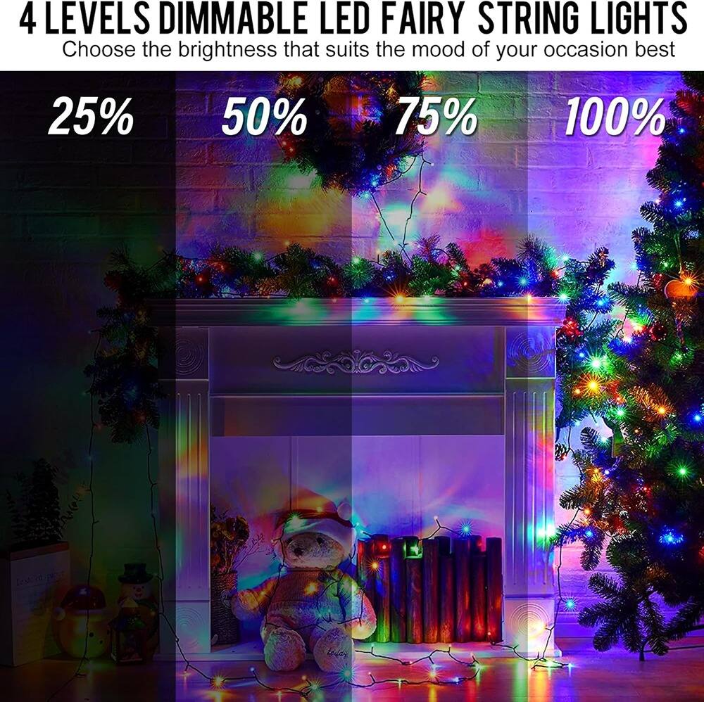 4 LEVELS DIMMABLE LED FAIRY STRING LIGHTS  
Choose the brightness that suits the mood of your occasion best  

25%  
50%  
75%  
100%